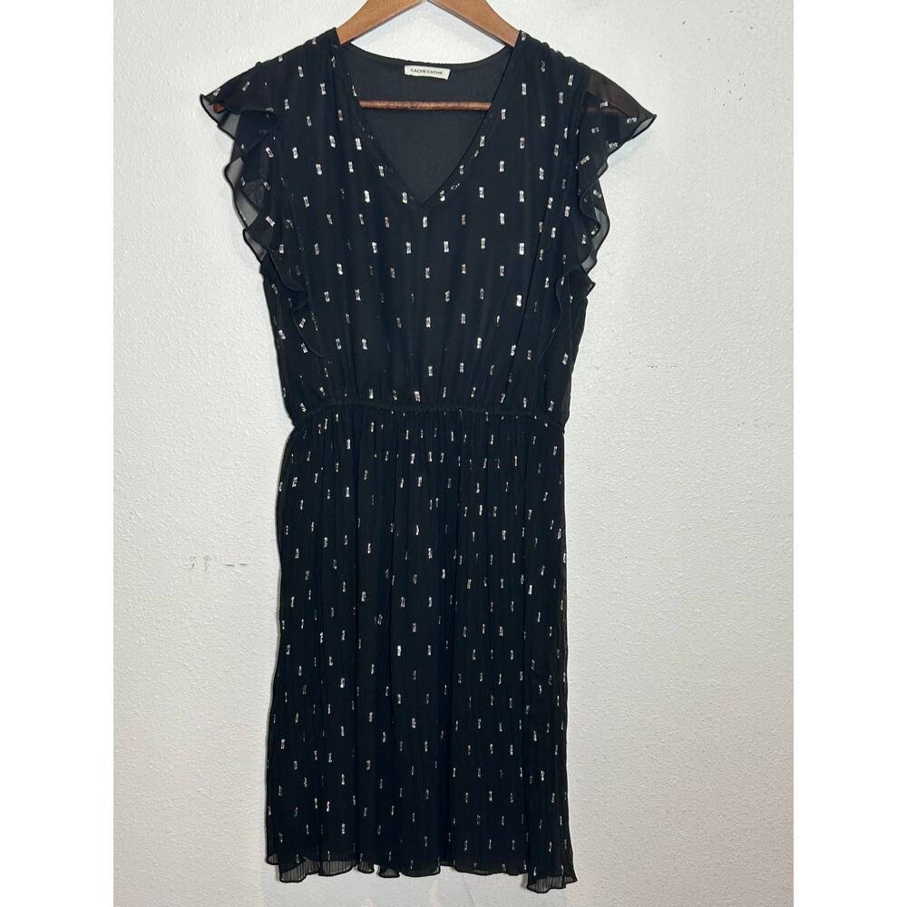 Cache Cache Black w/ Silver Midi Dress Size XS